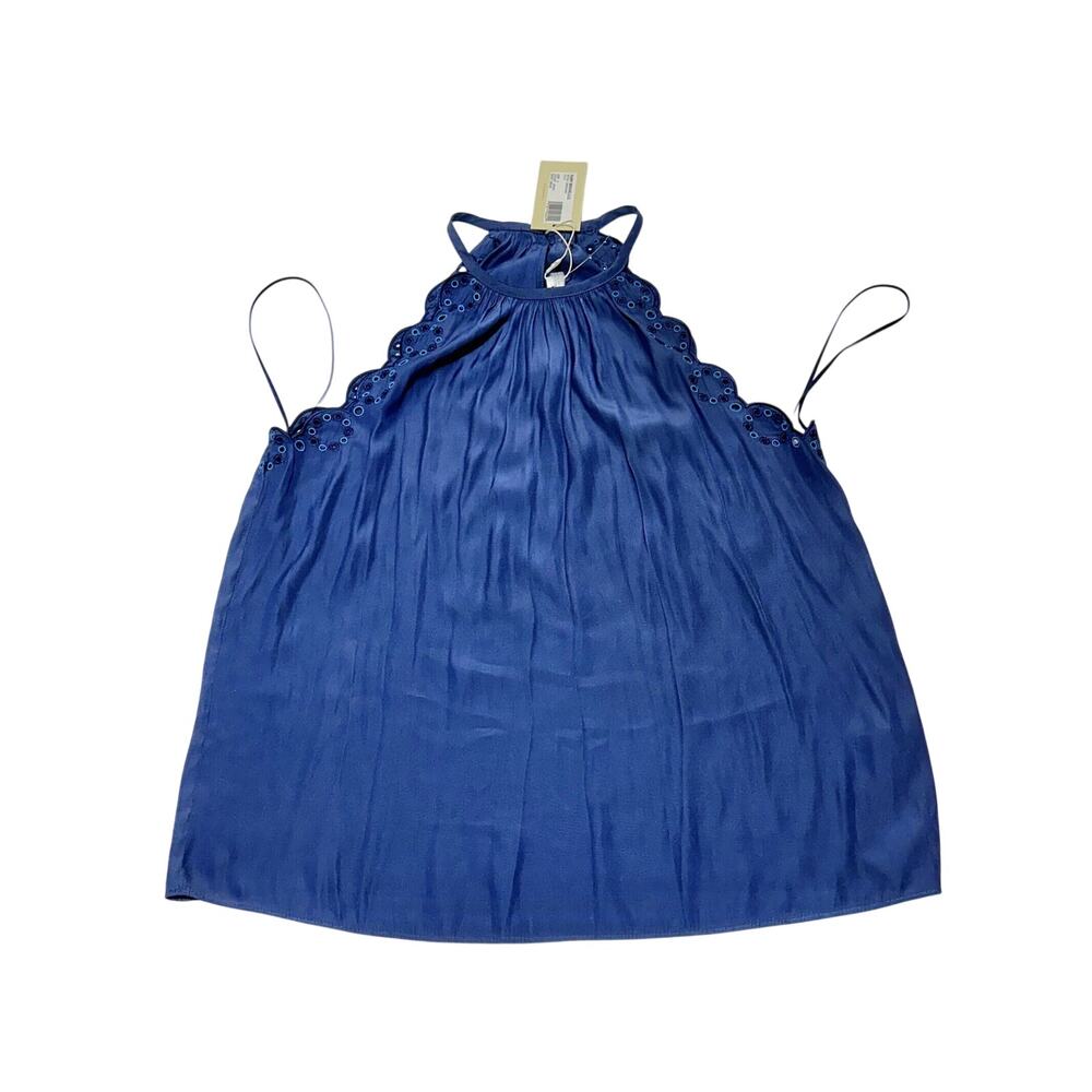 NWT Ramy Brook Calla Blouse Top Women Size S Navy Blue Scallop Eyelet Trim $295 - Picture 3 of 12